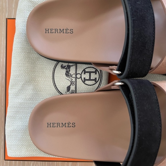 HERMÈS Chypre Sandals Rose Perle/Black size EU 38/US 8 - Picture 5 of 6